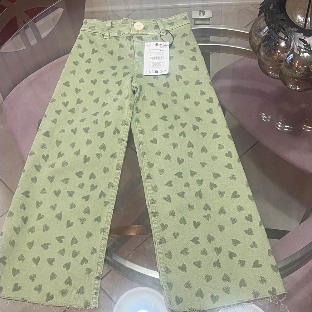 Zara Green Heart Print Kids Pants